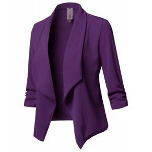 Womens Waterfall Cardigan Blazer Ladies 3/4 Sleeve Casual Work Suit Jacket Coat