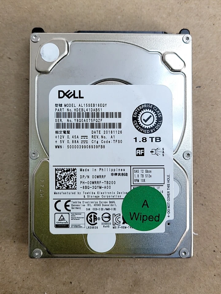 DELL TOSHIBA AL15SEB18EQY HDEBL41DAB51 Hard Drive 1.8TB 2.5 SAS - Image 1 of 1