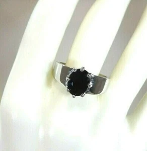 2.49 ct Natural Black Sapphire Solid Sterling Silver Solitaire Ring - Picture 1 of 11