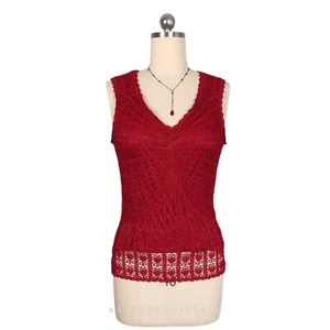 Vintage Crochet Top L Red Talbots 90s Bohemian Whimsigoth Hippie Y2K Handmade - Picture 1 of 11