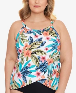 $79 Swim Solutions Montego Bay Printed Underwire Tankini Top Natural Size 18W - Picture 1 of 1