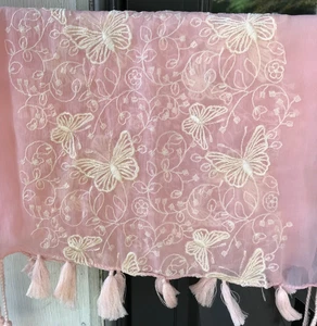Bufanda borla rosa INC mariposas bordadas nueva con etiquetas International Concepts 09 - Imagen 1 de 7
