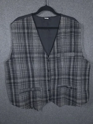 Womens Wool Blend Plaid Vest Black Gray Check 3X Button Front 90s Y2K - Image 1 of 4