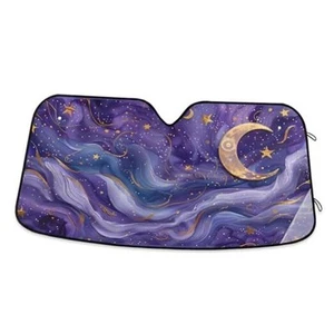 Car Windshield Sun Shade Purple Galaxy Foldable Car Front Large Moon Stars - Picture 1 of 8