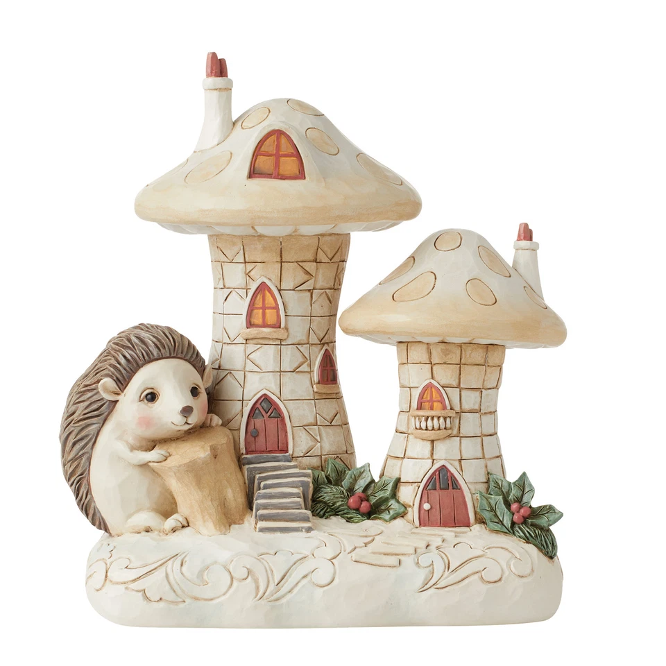 Estatuilla iluminada Enesco Jim Shore Heartwood Creek White Woodland Mushroom House Foto 1 de 4