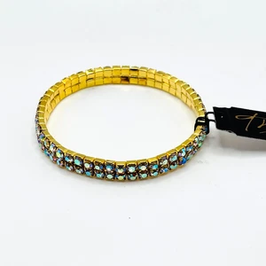 Thalia Sodi Gold Stretch Bracelet Aurora Borealis Rhinestone Bangle NWT - Picture 1 of 4
