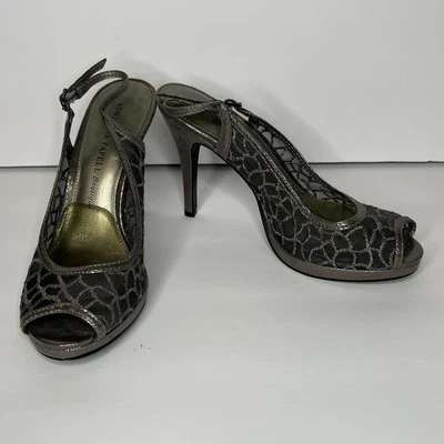 Adrianna Papell Boutique Gray Silver Lace Peep Toe Sling Back Heel women's 7 - Image 1 of 4