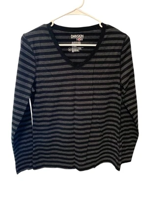 Danskin теперь женщин размер большой длинным рукавом активный футболка VNeck серый черный Str - Изображение 1 из 4