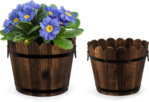 Holzfass Pflanzgefäße Blumentöpfe für Indoor Outdoor Pflanzen, 10+11,5 Zoll Rusti - Bild 1 von 12