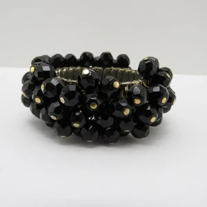 Vtg. Faceted Black Cha Cha Bead Expansion Bracelet Made in Japan - Picture 1 of 10
