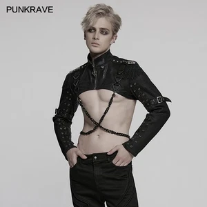 Punk Rave Cool Men's Black Gothic Punk Short Jacket With Detachable Chain - Picture 1 of 26
