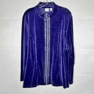 Giacca donna Chico's 4 (20-22) Zenergy velluto viola full zip top strass - Foto 1 di 9