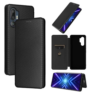 For HTC U24 Pro, Shockproof Wallet Carbon Fiber Business Cover Leather Case - Picture 1 of 22