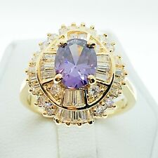 R4801 Women Vintage Jewelry White Yellow Gold Plated Amethyst CZ Cocktail Ring