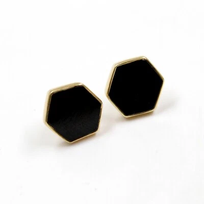 Orecchino post onice nero argento 925 placcato oro sterling gioielli regalo c... - Immagine 1 di 4