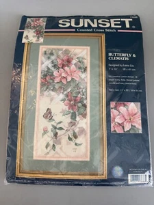 Sunset Dimensions BUTTERFLY & CLEMATIS Counted Cross Stitch Kit #13686 New - Picture 1 of 4