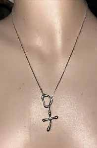 PREMIER DESIGNS Silver Tone HEART & CROSS Lariat Pendant Necklace18-20” - Picture 1 of 8