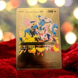 Eevee Sisters & Pikachu GX Fan Foil Gold Art Card Hp 998 - Picture 1 of 3