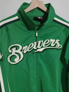 MLB Milwaukee Brewers Stitches Full Zip Jacket Mens L St Pattys Day Retro Logo - Picture 1 of 11