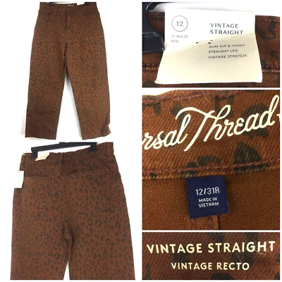 Новый универсальный нить женщин 12 (31 в талии) коричневый винтажный прямой леопард джинсы - Изображение 1 из 4