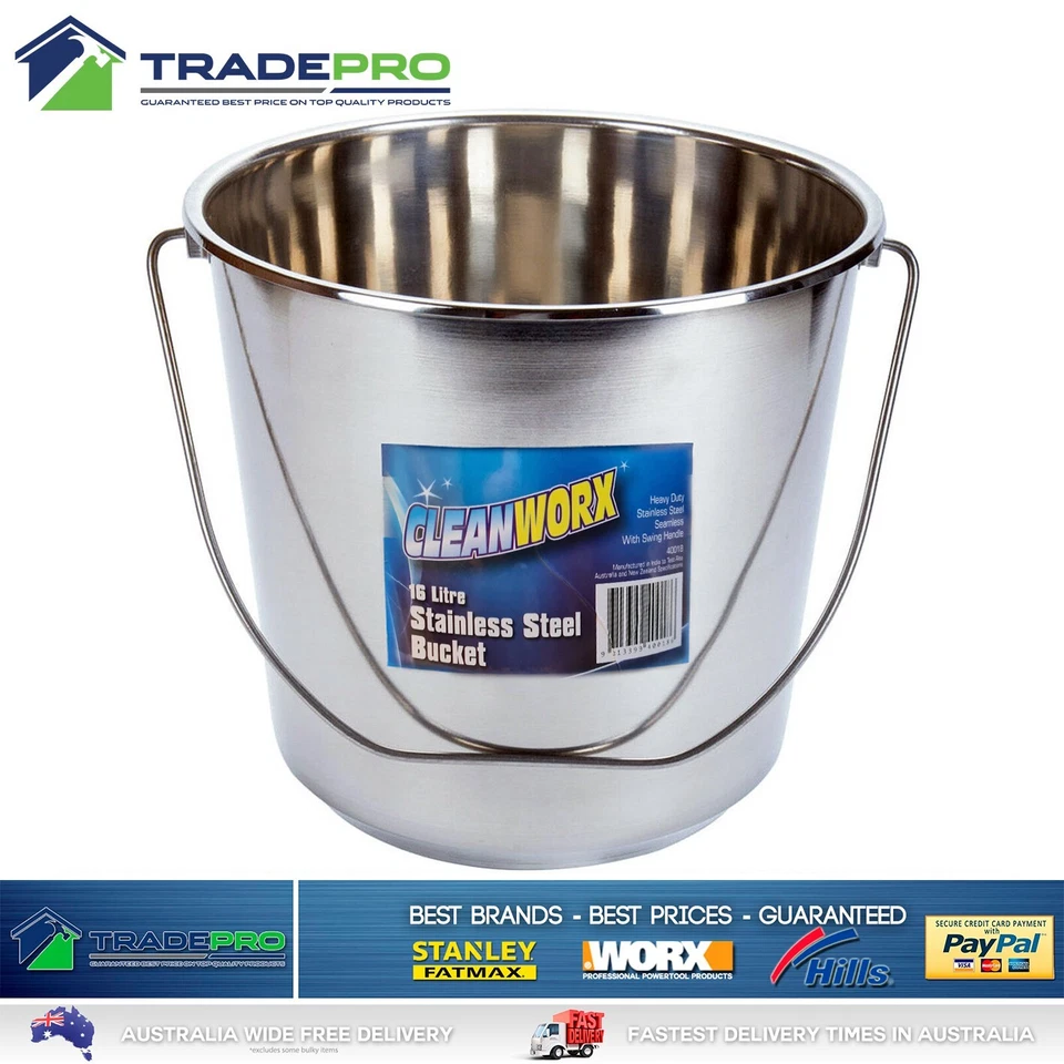 Stainless Steel Bucket with Handle 16Ltr HDuty Premium Quality 16L Pail Med - image 1 of 4