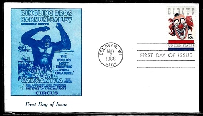 1309 5c Stamp (1966) RBBB CIRCUS & CLOWN LOU JACOBS FDC BY PRESTIGE CACHETS !!! - Image 1 of 3
