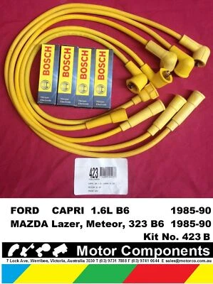 SPARK PLUG & LEAD SET FORD CAPRI 4CYL 1.6L LAZER METEOR MAZDA 323 85-90 Kit 423B - image 1 of 2