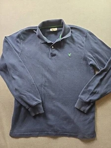 American Eagle Shirt Mens Small Blue Long Sleeve Polo Embroidered Green Eagle - Picture 1 of 13
