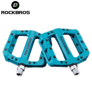 ROCKBROS Bike Nylon Pedals Seal Bearing Wide Platform Non-Slip 9/16'' 2pcs Blue - Picture 1 of 2