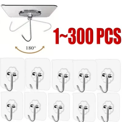 Lote de 1 ~ 300 piezas ganchos adhesivos adhesivos de acero inoxidable ganchos de pared de alta resistencia - Imagen 1 de 4