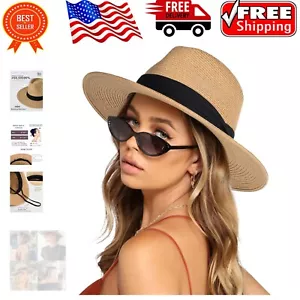 Women's/Men's Luxury Wide Brim Straw Hat - Packable, Stylish, and Protective - Picture 1 of 11
