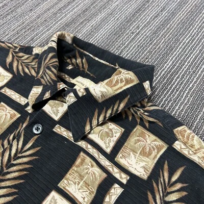 Kona Kai Hawaiian Shirt Mens Large Black Silk Cotton Blend Floral Mayan Aztec - Image 1 of 4
