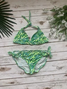 77 Kids Lime Green Zebra Girls Bikini Size XL (14) - Picture 1 of 1
