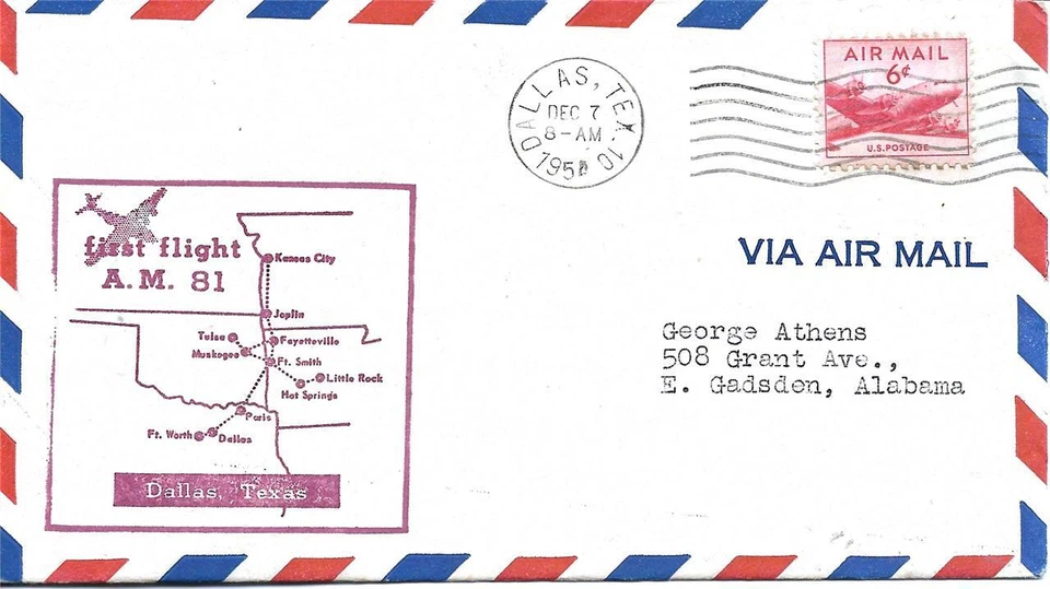First Airmail Flight Dallas Texas December 7 1954 AAMC#81N51 - Image 1 of 1