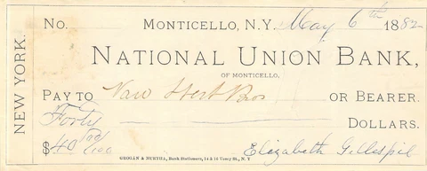 1882 VAN VERT BROS MONTICELLO NY ELIZABETH GILLESPIE Cover