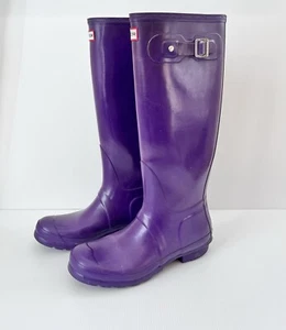 Hunter Original Tall Gloss Women Unisex Rain Boots Purple 9 US EUC - Picture 1 of 7