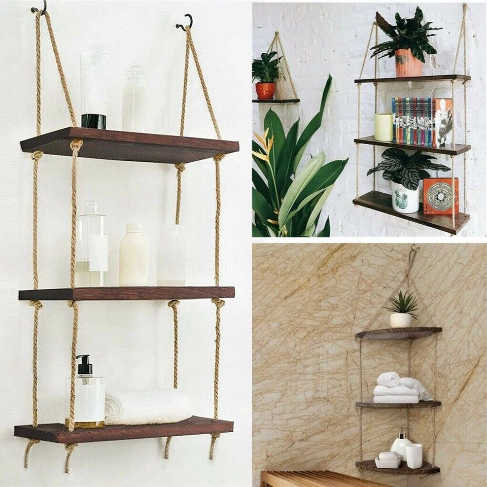 Hängeregal Altholz Wandregal Bücherregal mit 3 freischwebend Wandboard Rustikal - Bild 1 von 1