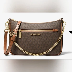 Michael Kors Jet Set Small Logo Chain Crossbody Bag Brown - Picture 1 of 11