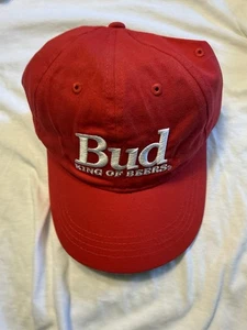 Budweiser Hat Bud King Of Beers Baseball Hat Ball Cap Red Embroidered VTG - Picture 1 of 5