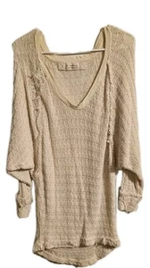 Maglione We The Free Cream maglia frange cuciture scollo a V BOHO top grande - Foto 1 di 5