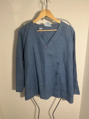 Top de algodón de Marc Ware para mujer azul lino imitación botón hecho en EE. UU. talla XL Foto 1 de 4
