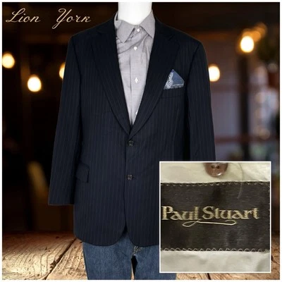 Paul Stuart Mens Wool Pin Striped Suit Jacket Silky Powder Navy Blue SZ 42R - Image 1 of 4