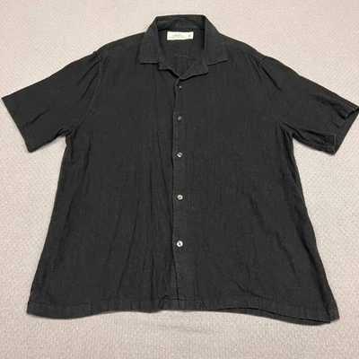 Abercrombie Fitch Summer Linen Blend Shirt Mens M Black Camp Beach Casual - Image 1 of 4