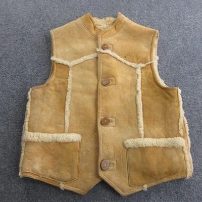 Vintage Shearling Sheepskin Vest Mens Large Tan Western Sherpa Lined Button - Image 1 of 4