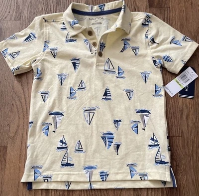 Boys Polo Shirt Nautica Jeans Co Size 4T Sailboats Nautical Stretch Short Sleeve - Image 1 of 4