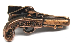 Vintage Copper Flintlock Pistol Tie Clip Novelty Gun Western Formal Mens Jewelry - Picture 1 of 4