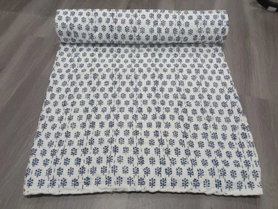 Reversible Indian Cotton Kantha Quilt Throw Bedspread Block Print Quilt Kantha - Image 1 of 4