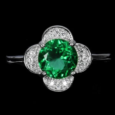 925 Sterling Silver Ring Round Green Topaz 7mm Natural Gemstone Jewelry Size 6 - Image 1 of 4