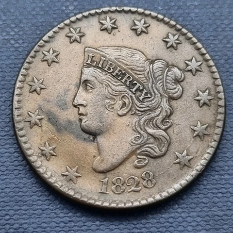 1828 Large Cent Coronet Head One Cent 1c High Grade AU  #38641 Cover
