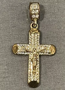 Fashion Cross Pendant Goldstone And Rhinestone Large Bale - Picture 1 of 5